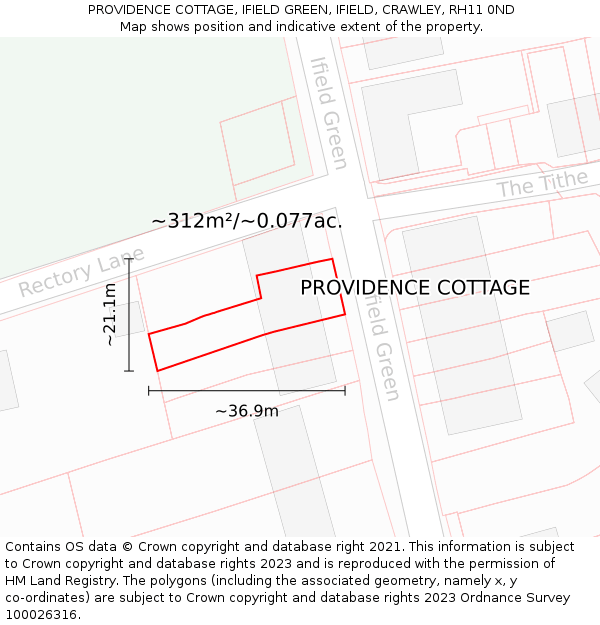 PROVIDENCE COTTAGE, IFIELD GREEN, IFIELD, CRAWLEY, RH11 0ND: Plot and title map