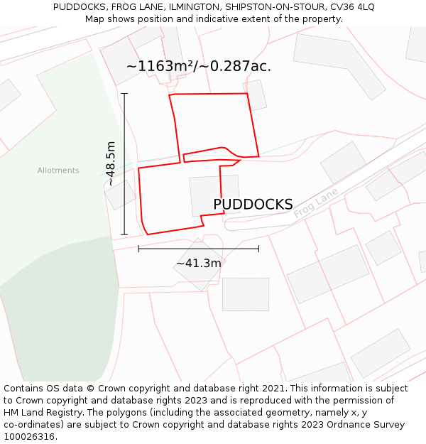 PUDDOCKS, FROG LANE, ILMINGTON, SHIPSTON-ON-STOUR, CV36 4LQ: Plot and title map