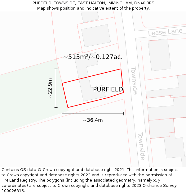 PURFIELD, TOWNSIDE, EAST HALTON, IMMINGHAM, DN40 3PS: Plot and title map