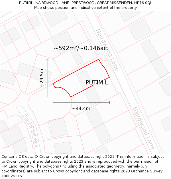 PUTIMIL, NAIRDWOOD LANE, PRESTWOOD, GREAT MISSENDEN, HP16 0QL: Plot and title map