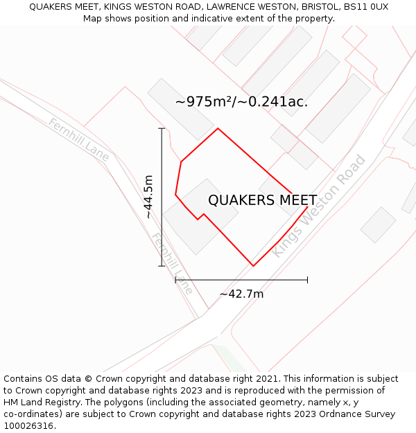 QUAKERS MEET, KINGS WESTON ROAD, LAWRENCE WESTON, BRISTOL, BS11 0UX: Plot and title map