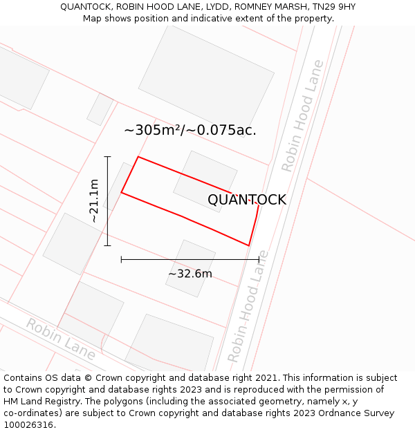 QUANTOCK, ROBIN HOOD LANE, LYDD, ROMNEY MARSH, TN29 9HY: Plot and title map