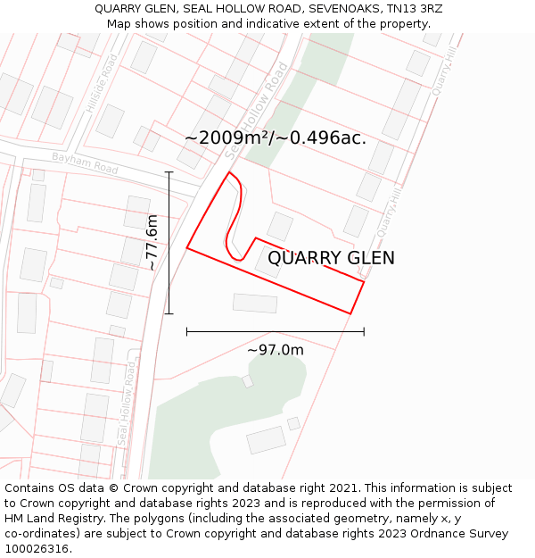 QUARRY GLEN, SEAL HOLLOW ROAD, SEVENOAKS, TN13 3RZ: Plot and title map