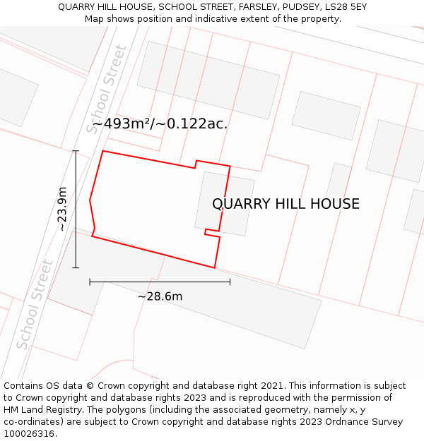 QUARRY HILL HOUSE, SCHOOL STREET, FARSLEY, PUDSEY, LS28 5EY: Plot and title map