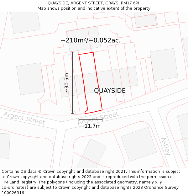 QUAYSIDE, ARGENT STREET, GRAYS, RM17 6PH: Plot and title map