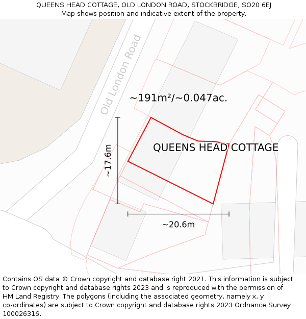 QUEENS HEAD COTTAGE, OLD LONDON ROAD, STOCKBRIDGE, SO20 6EJ: Plot and title map