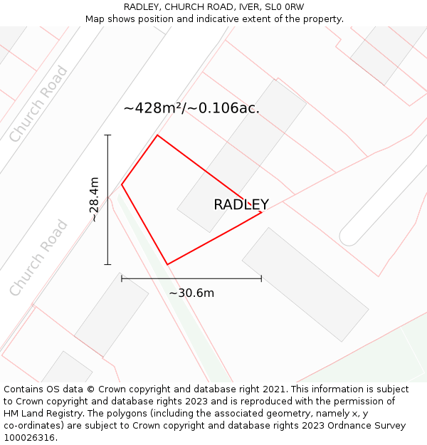 RADLEY, CHURCH ROAD, IVER, SL0 0RW: Plot and title map