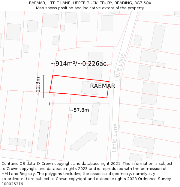 RAEMAR, LITTLE LANE, UPPER BUCKLEBURY, READING, RG7 6QX: Plot and title map