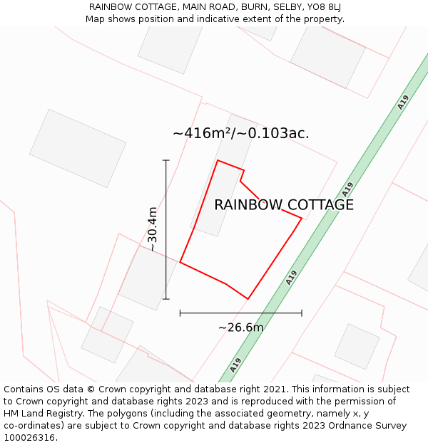 RAINBOW COTTAGE, MAIN ROAD, BURN, SELBY, YO8 8LJ: Plot and title map