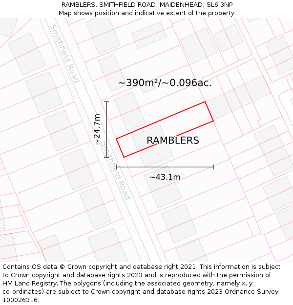 RAMBLERS, SMITHFIELD ROAD, MAIDENHEAD, SL6 3NP: Plot and title map