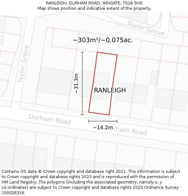 RANLEIGH, DURHAM ROAD, WINGATE, TS28 5HS: Plot and title map