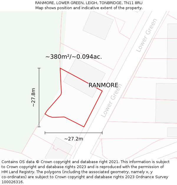 RANMORE, LOWER GREEN, LEIGH, TONBRIDGE, TN11 8RU: Plot and title map