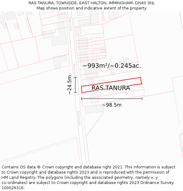 RAS TANURA, TOWNSIDE, EAST HALTON, IMMINGHAM, DN40 3NL: Plot and title map