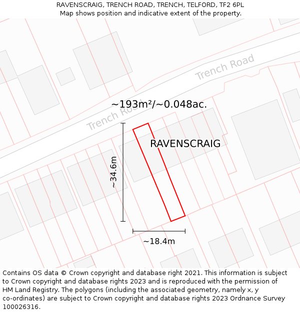 RAVENSCRAIG, TRENCH ROAD, TRENCH, TELFORD, TF2 6PL: Plot and title map