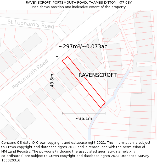 RAVENSCROFT, PORTSMOUTH ROAD, THAMES DITTON, KT7 0SY: Plot and title map