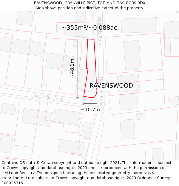 RAVENSWOOD, GRANVILLE RISE, TOTLAND BAY, PO39 0DX: Plot and title map