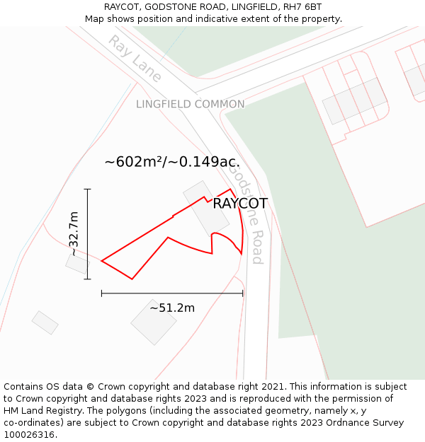 RAYCOT, GODSTONE ROAD, LINGFIELD, RH7 6BT: Plot and title map