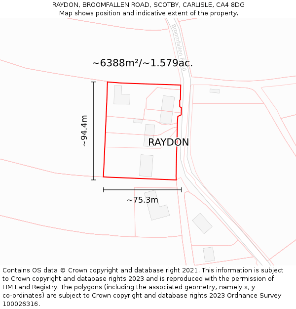 RAYDON, BROOMFALLEN ROAD, SCOTBY, CARLISLE, CA4 8DG: Plot and title map