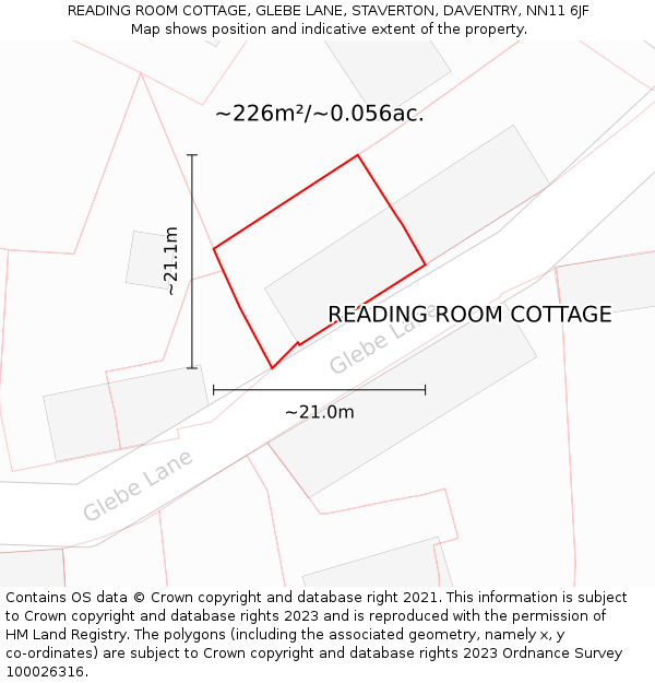 READING ROOM COTTAGE, GLEBE LANE, STAVERTON, DAVENTRY, NN11 6JF: Plot and title map