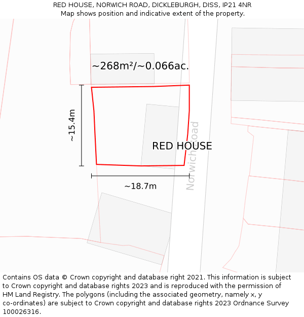 RED HOUSE, NORWICH ROAD, DICKLEBURGH, DISS, IP21 4NR: Plot and title map