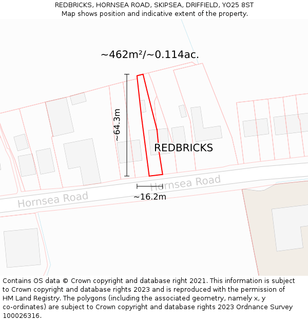 REDBRICKS, HORNSEA ROAD, SKIPSEA, DRIFFIELD, YO25 8ST: Plot and title map