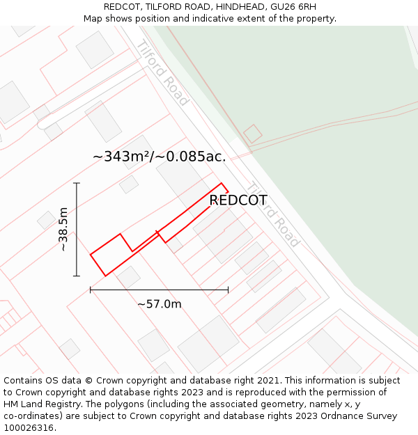 REDCOT, TILFORD ROAD, HINDHEAD, GU26 6RH: Plot and title map