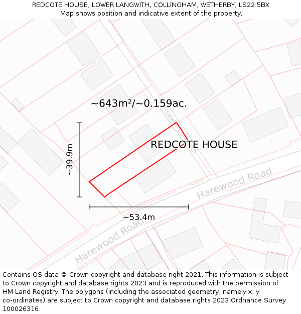 REDCOTE HOUSE, LOWER LANGWITH, COLLINGHAM, WETHERBY, LS22 5BX: Plot and title map