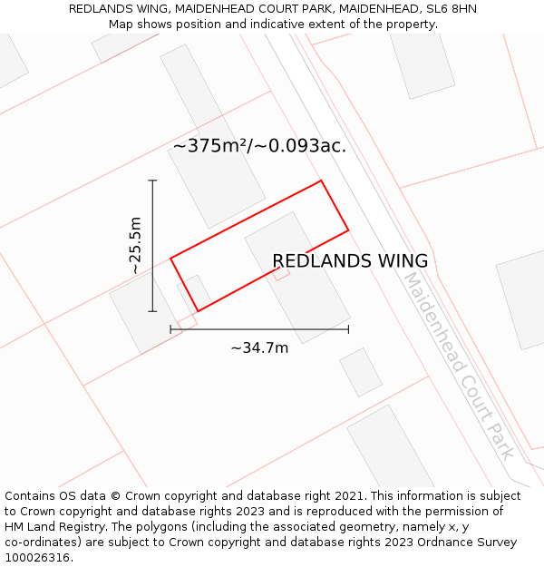 REDLANDS WING, MAIDENHEAD COURT PARK, MAIDENHEAD, SL6 8HN: Plot and title map