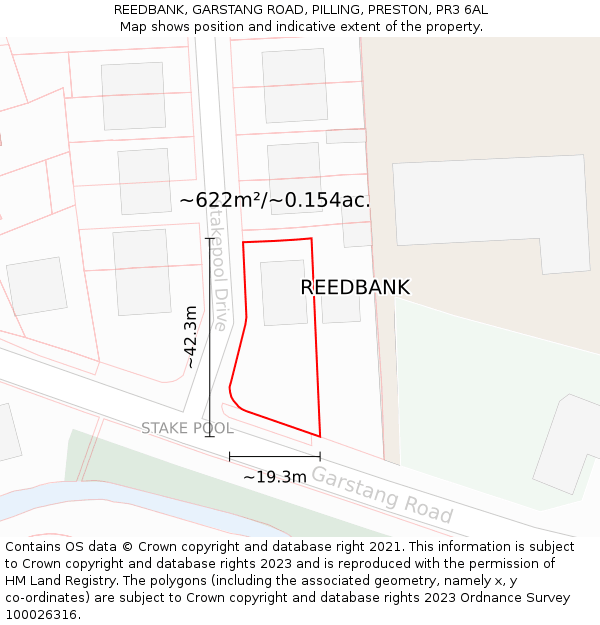 REEDBANK, GARSTANG ROAD, PILLING, PRESTON, PR3 6AL: Plot and title map