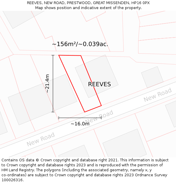 REEVES, NEW ROAD, PRESTWOOD, GREAT MISSENDEN, HP16 0PX: Plot and title map