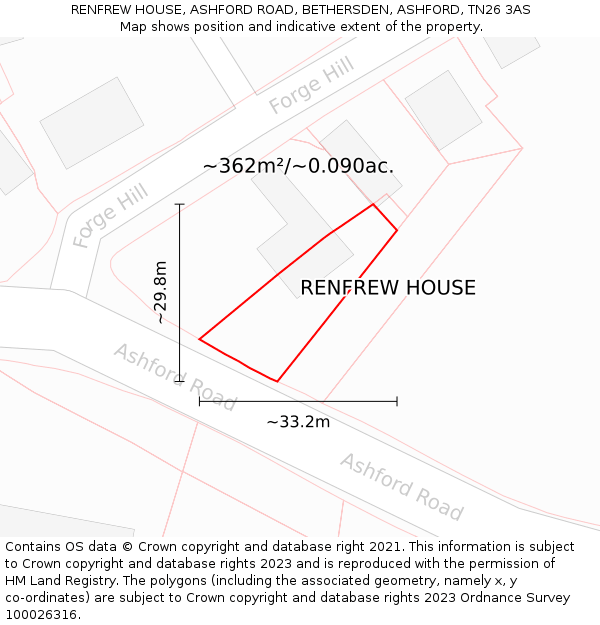 RENFREW HOUSE, ASHFORD ROAD, BETHERSDEN, ASHFORD, TN26 3AS: Plot and title map