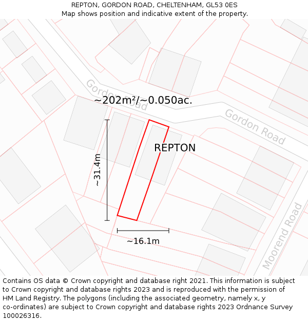 REPTON, GORDON ROAD, CHELTENHAM, GL53 0ES: Plot and title map