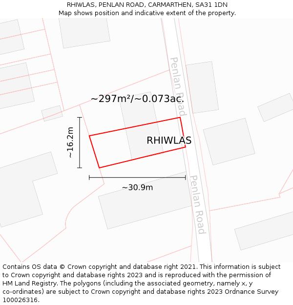 RHIWLAS, PENLAN ROAD, CARMARTHEN, SA31 1DN: Plot and title map