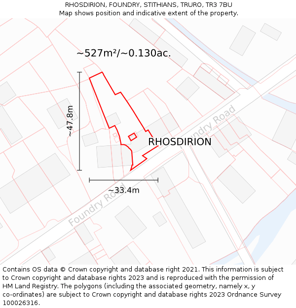 RHOSDIRION, FOUNDRY, STITHIANS, TRURO, TR3 7BU: Plot and title map