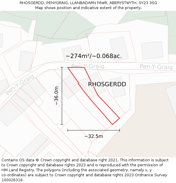 RHOSGERDD, PENYGRAIG, LLANBADARN FAWR, ABERYSTWYTH, SY23 3SG: Plot and title map