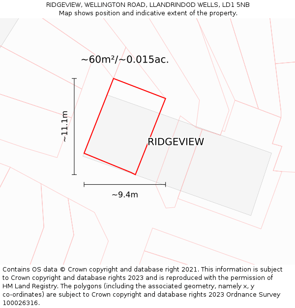 RIDGEVIEW, WELLINGTON ROAD, LLANDRINDOD WELLS, LD1 5NB: Plot and title map