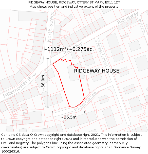 RIDGEWAY HOUSE, RIDGEWAY, OTTERY ST MARY, EX11 1DT: Plot and title map