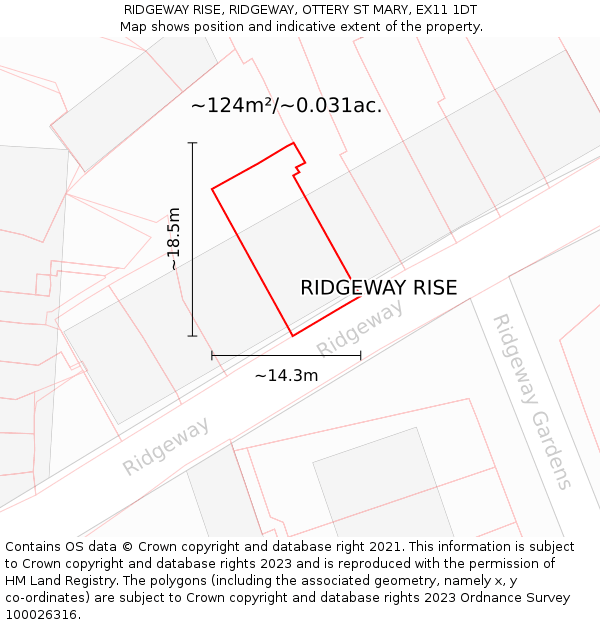 RIDGEWAY RISE, RIDGEWAY, OTTERY ST MARY, EX11 1DT: Plot and title map