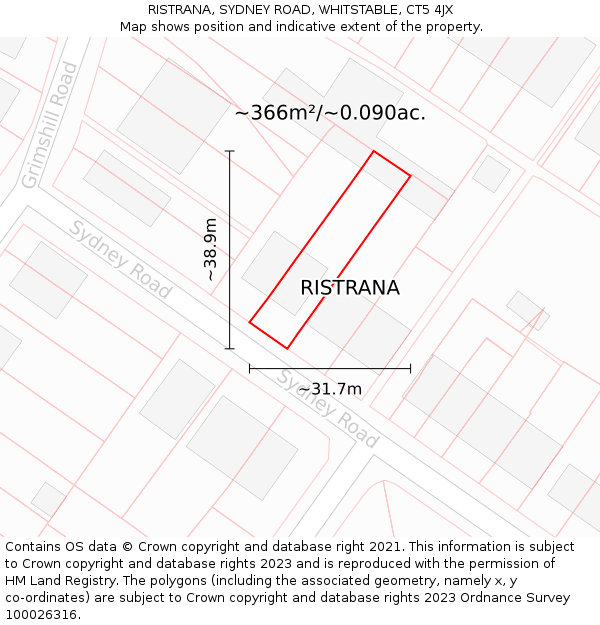 RISTRANA, SYDNEY ROAD, WHITSTABLE, CT5 4JX: Plot and title map