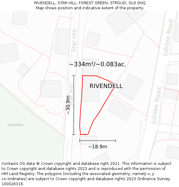 RIVENDELL, STAR HILL, FOREST GREEN, STROUD, GL6 0NQ: Plot and title map