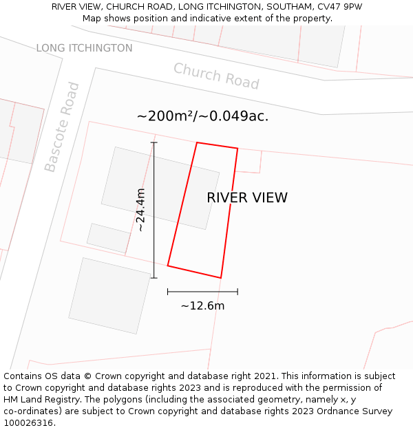 RIVER VIEW, CHURCH ROAD, LONG ITCHINGTON, SOUTHAM, CV47 9PW: Plot and title map