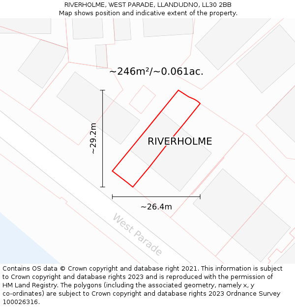 RIVERHOLME, WEST PARADE, LLANDUDNO, LL30 2BB: Plot and title map