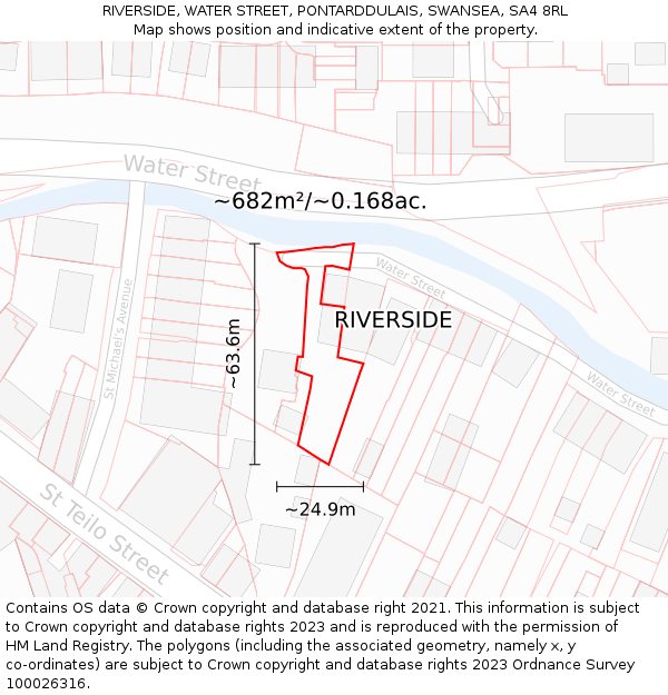 RIVERSIDE, WATER STREET, PONTARDDULAIS, SWANSEA, SA4 8RL: Plot and title map