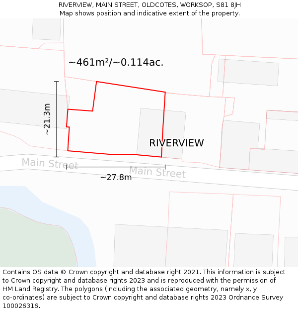 RIVERVIEW, MAIN STREET, OLDCOTES, WORKSOP, S81 8JH: Plot and title map