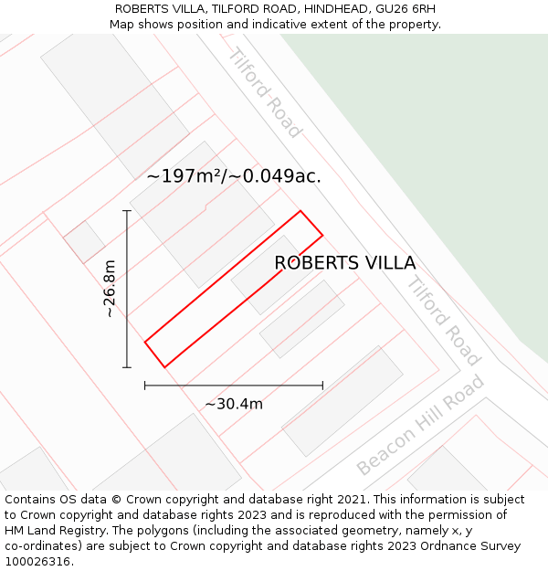 ROBERTS VILLA, TILFORD ROAD, HINDHEAD, GU26 6RH: Plot and title map