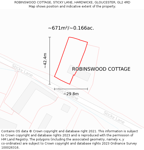 ROBINSWOOD COTTAGE, STICKY LANE, HARDWICKE, GLOUCESTER, GL2 4RD: Plot and title map