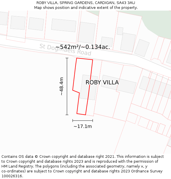 ROBY VILLA, SPRING GARDENS, CARDIGAN, SA43 3AU: Plot and title map