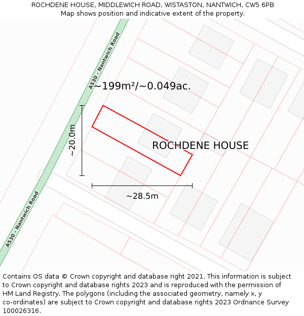 ROCHDENE HOUSE, MIDDLEWICH ROAD, WISTASTON, NANTWICH, CW5 6PB: Plot and title map