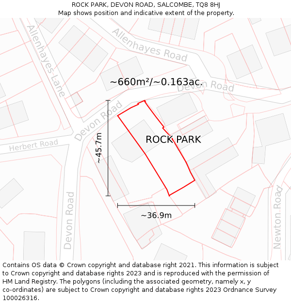 ROCK PARK, DEVON ROAD, SALCOMBE, TQ8 8HJ: Plot and title map