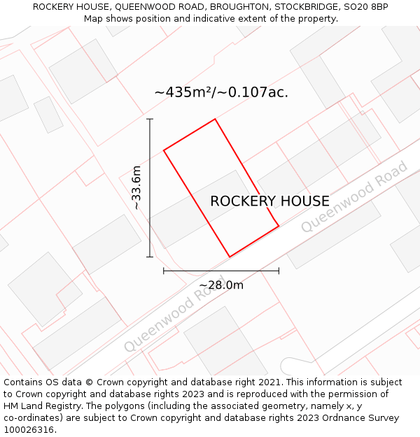 ROCKERY HOUSE, QUEENWOOD ROAD, BROUGHTON, STOCKBRIDGE, SO20 8BP: Plot and title map